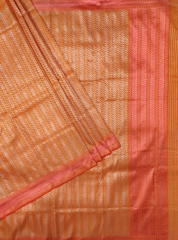 Peach katan silk Banarasi saree with sona rupa artistic weave (1) main