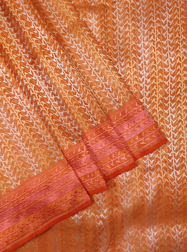 Peach katan silk Banarasi saree with sona rupa artistic weave (2) close up
