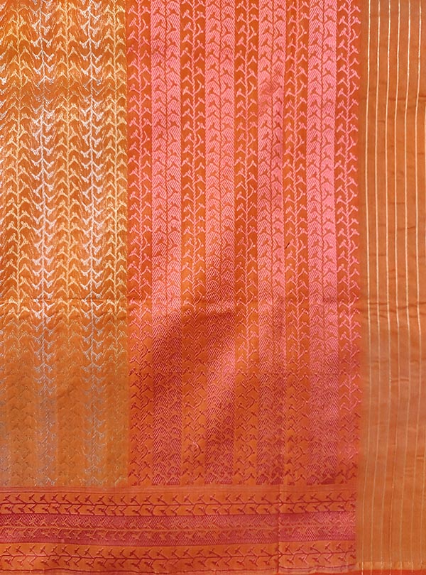 Peach katan silk Banarasi saree with sona rupa artistic weave (4) anchal