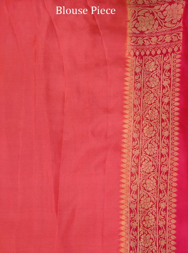 Peach multi color chiffon Banarasi saree with hand painted rangkaat work (5) blouse