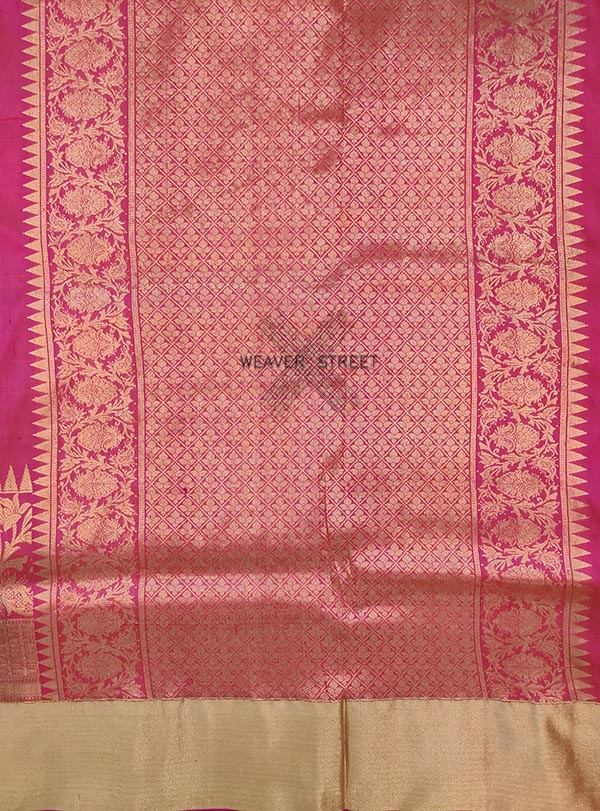 Pink Katan silk Handwoven Banarasi saree with meenedar floral skirt border (5) Pallu
