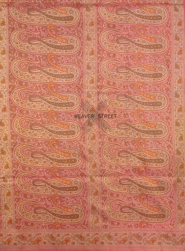 Pink Katan silk Handwoven Tanchoi Jamawar Banarasi saree with paisley jaal (5) Pallu