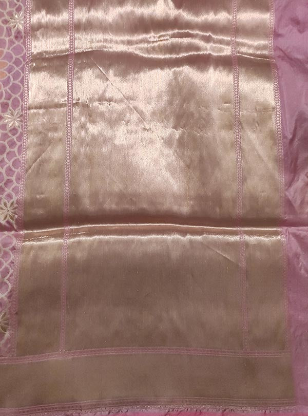 Pink Katan silk handloom Banarasi saree with multi color flower boota (4) anchal