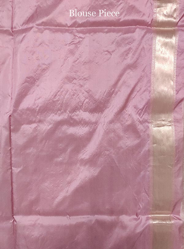 Pink Katan silk handloom Banarasi saree with multi color flower boota (5) blouse