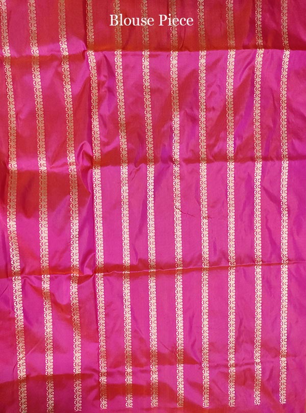 Pink Katan silk handloom Banarasi saree with multi meena flower pot boota (5) blouse