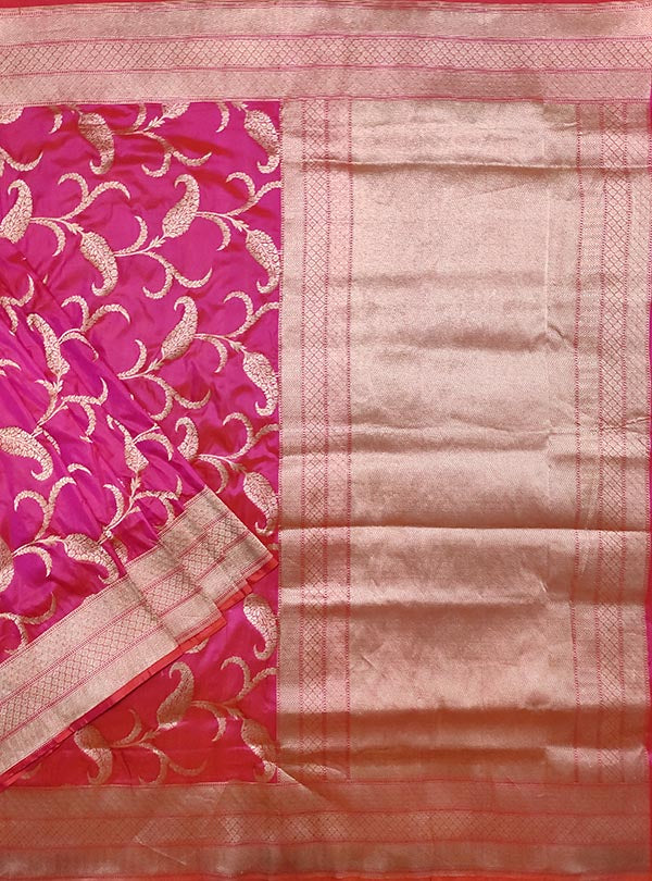 Pink Katan silk handloom Banarasi saree with paisley jaal (1) main