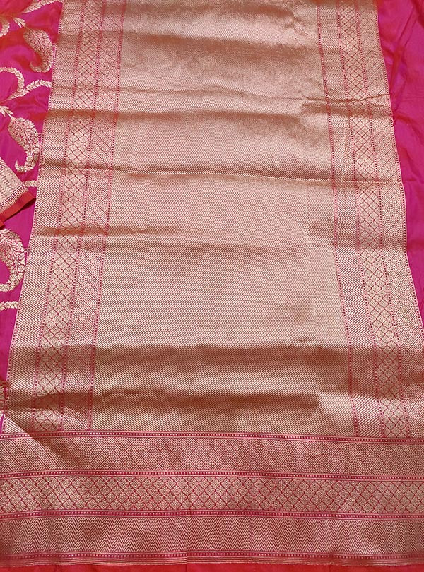 Pink Katan silk handloom Banarasi saree with paisley jaal (4) anchal
