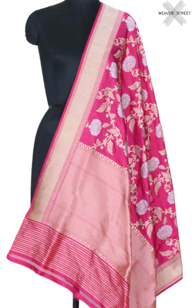 Pink Katan silk handwoven ektara Banarasi dupatta with sona rupa kadwa jangla (1) main