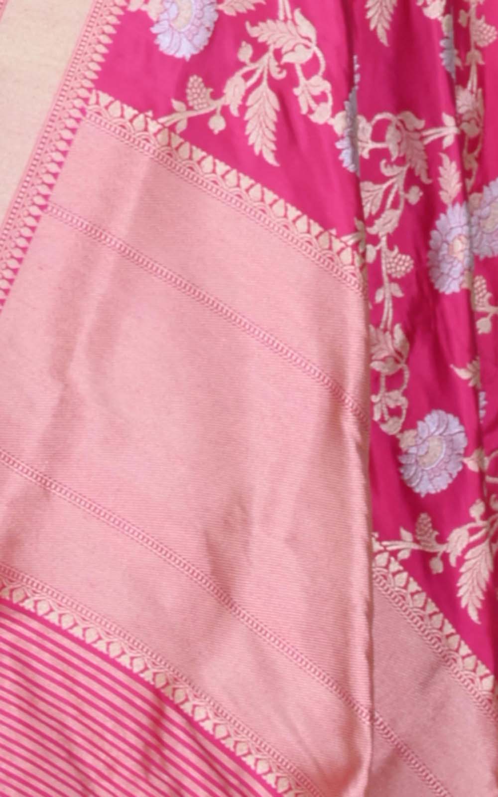 Pink Katan silk handwoven ektara Banarasi dupatta with sona rupa kadwa jangla (2) closeup