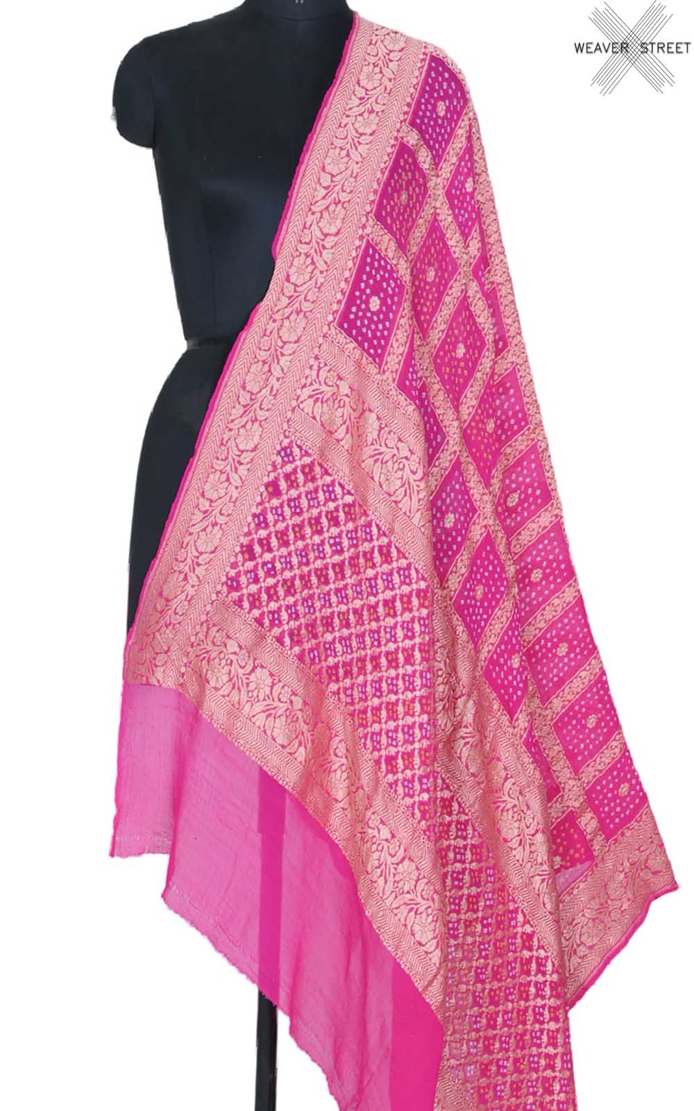 Pink Khaddi georgette Bandhani dupatta with square jaal (1) main