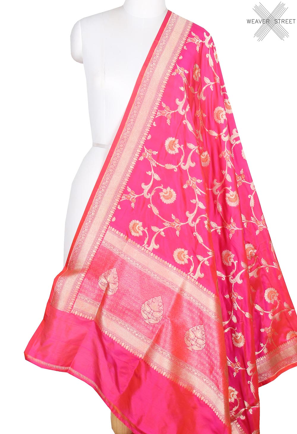 Pink Katan Silk Banarasi dupatta with meenedar floral jaal (1) main