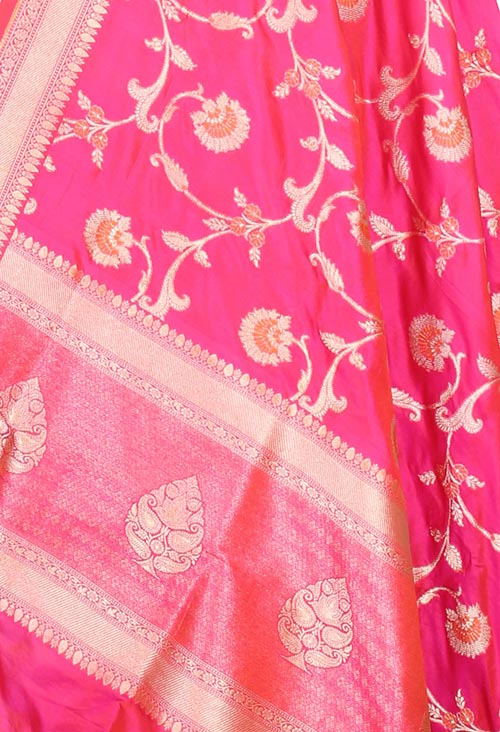 Pink Katan Silk Banarasi dupatta with meenedar floral jaal (2) closeup