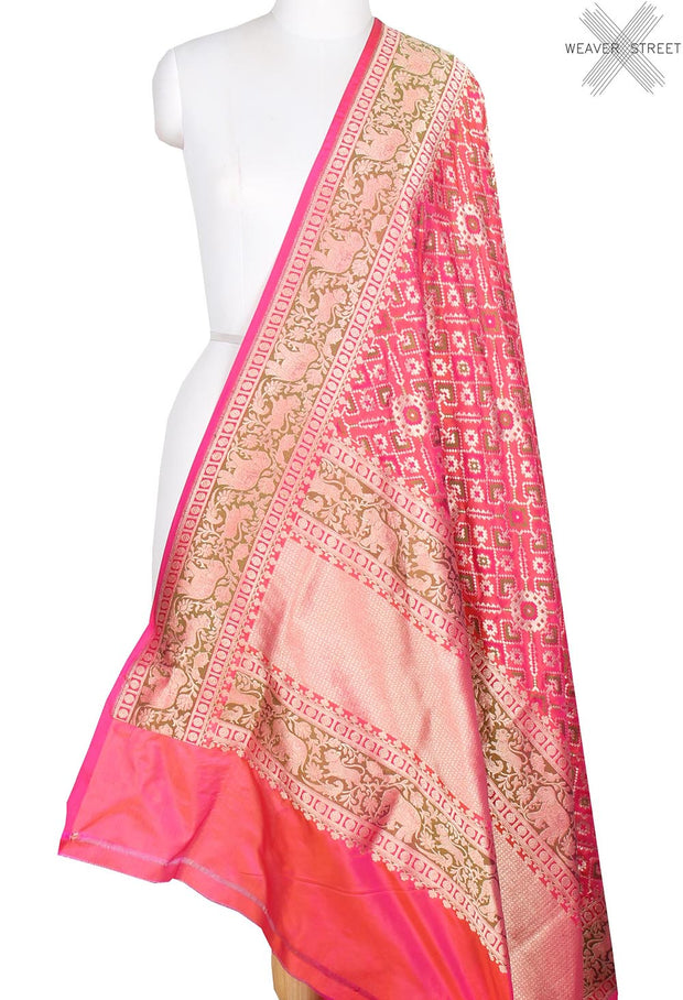 Pink Katan Silk Banarasi dupatta with meenedar patola jaal (1) main
