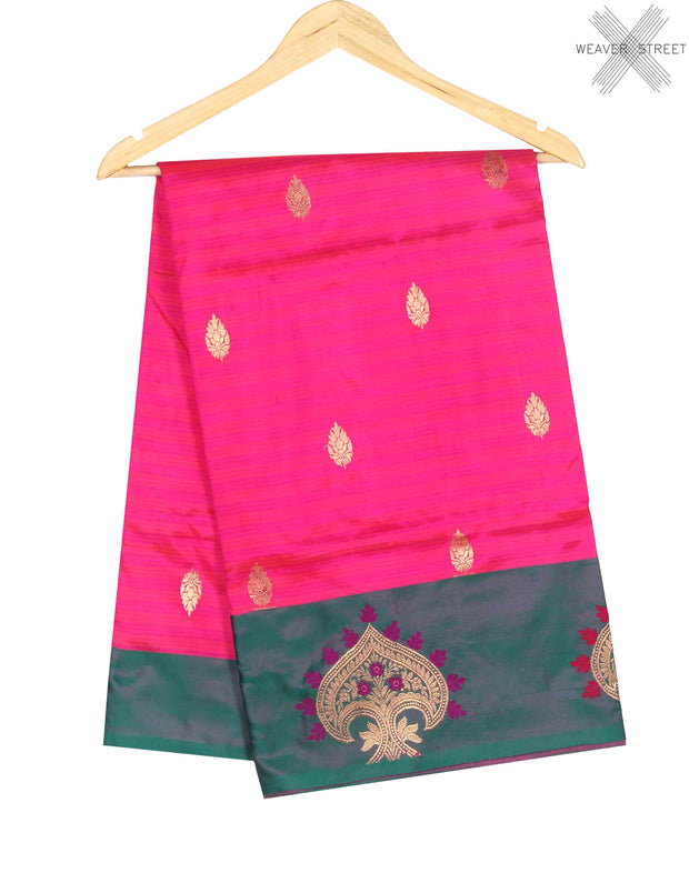 Pink Katan Silk Handwoven Banarasi saree with kalgi border (1) Main