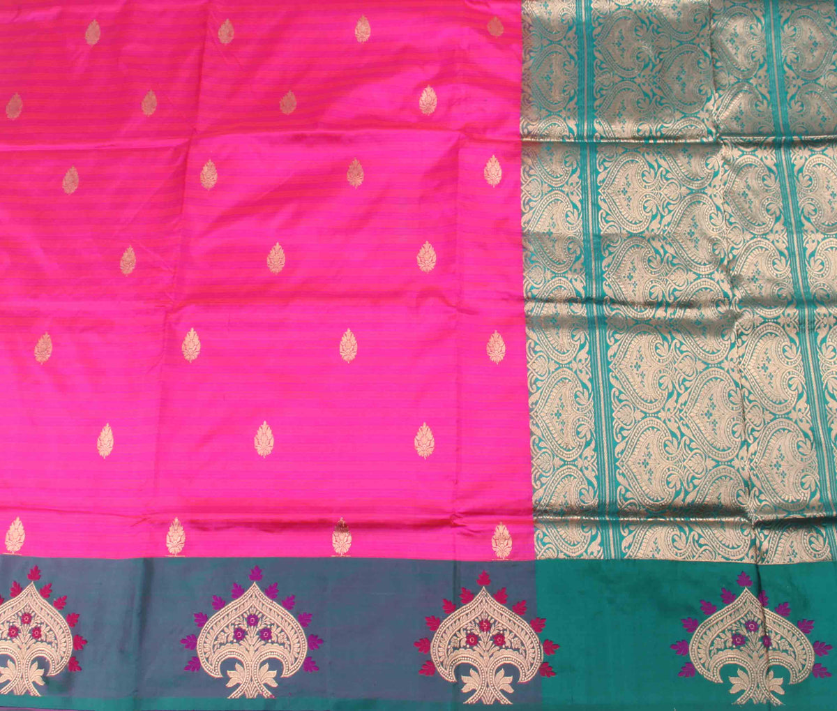 Pink Katan Silk Handwoven Banarasi saree with kalgi border (2) Flat