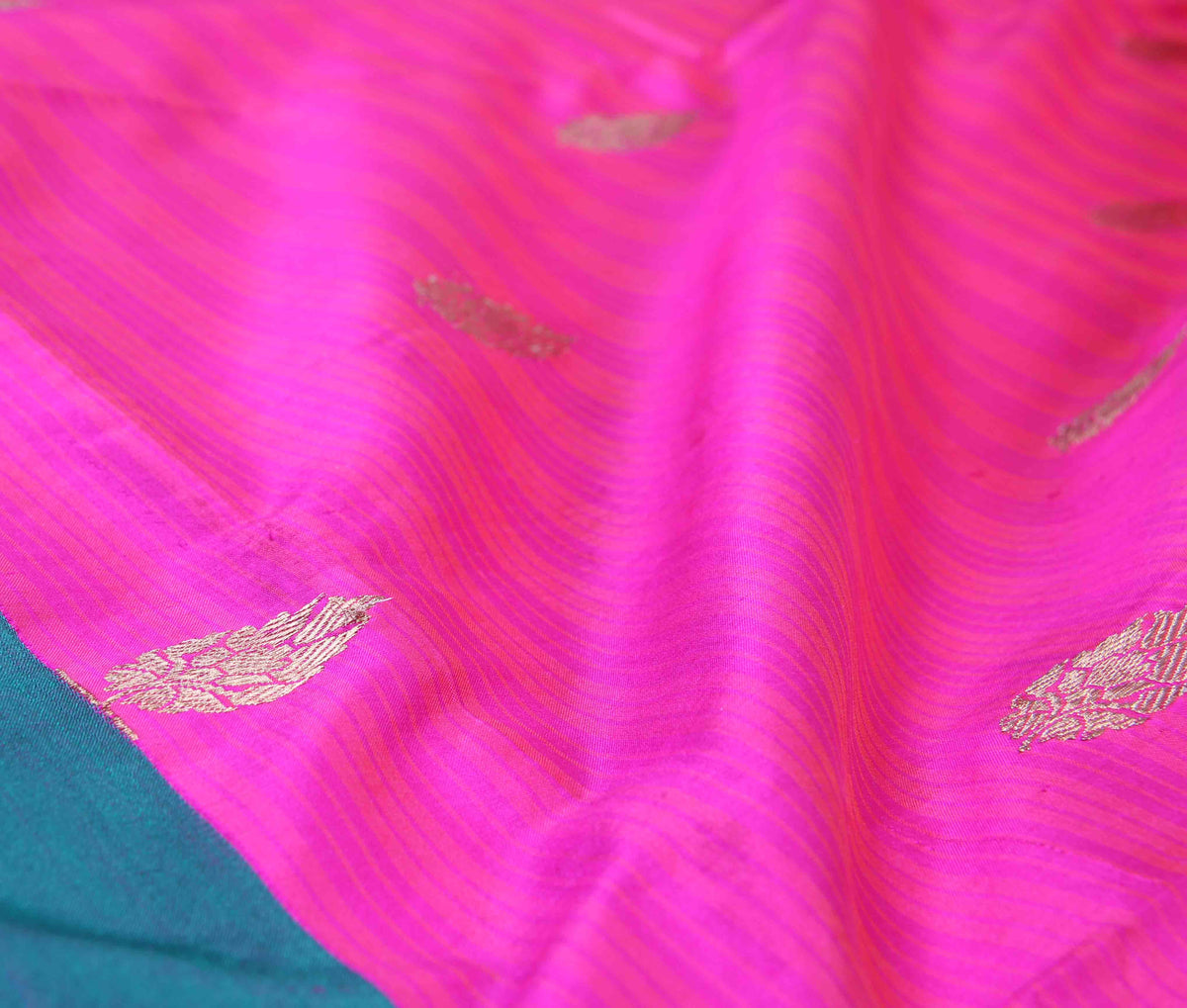 Pink Katan Silk Handwoven Banarasi saree with kalgi border (3) Close up