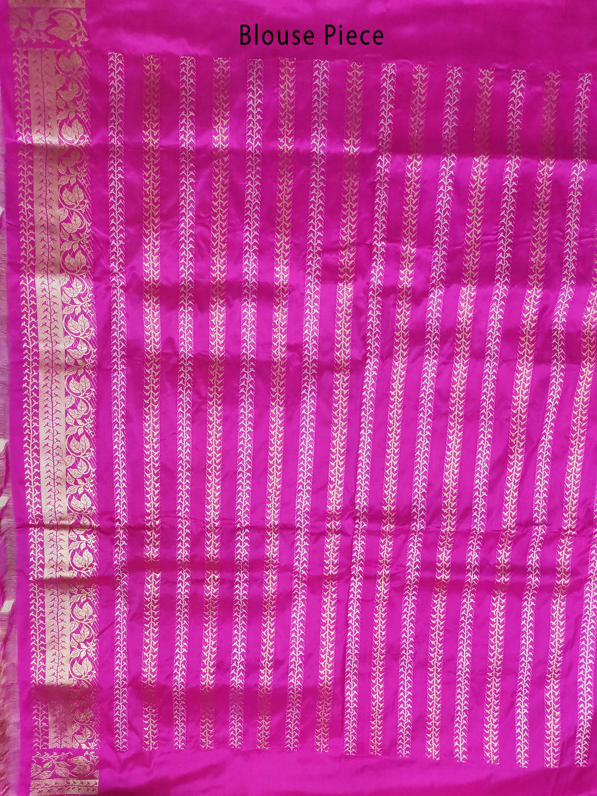 Pink Katan silk handloom Banarasi saree with tulsi plant kadwa boota (3) Blouse Piece