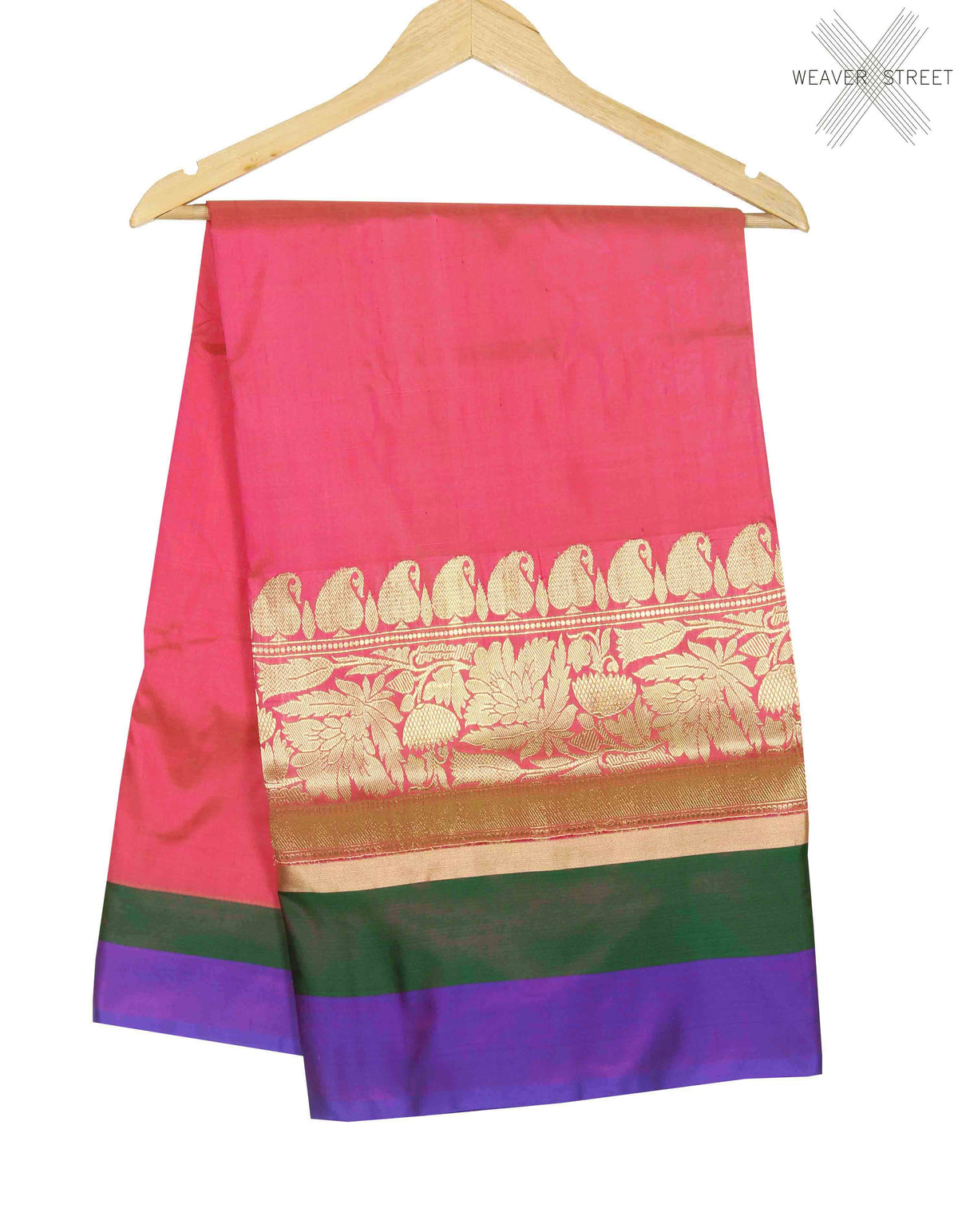 Pink Katan silk handwoven plain banarasi saree with paisley border (1) main