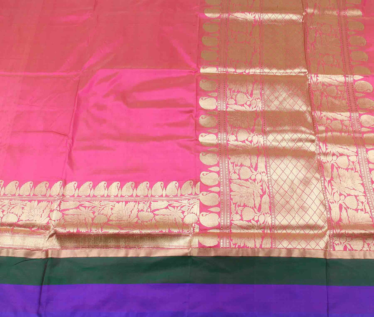 Pink Katan silk handwoven plain banarasi saree with paisley border (2) flat