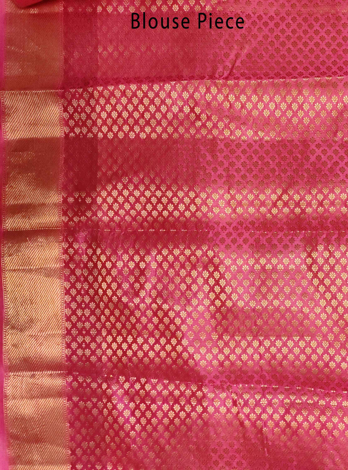 Pink muga chiniya silk Banarasi saree with handpainted meenedar flower booti (4) Blouse Piece