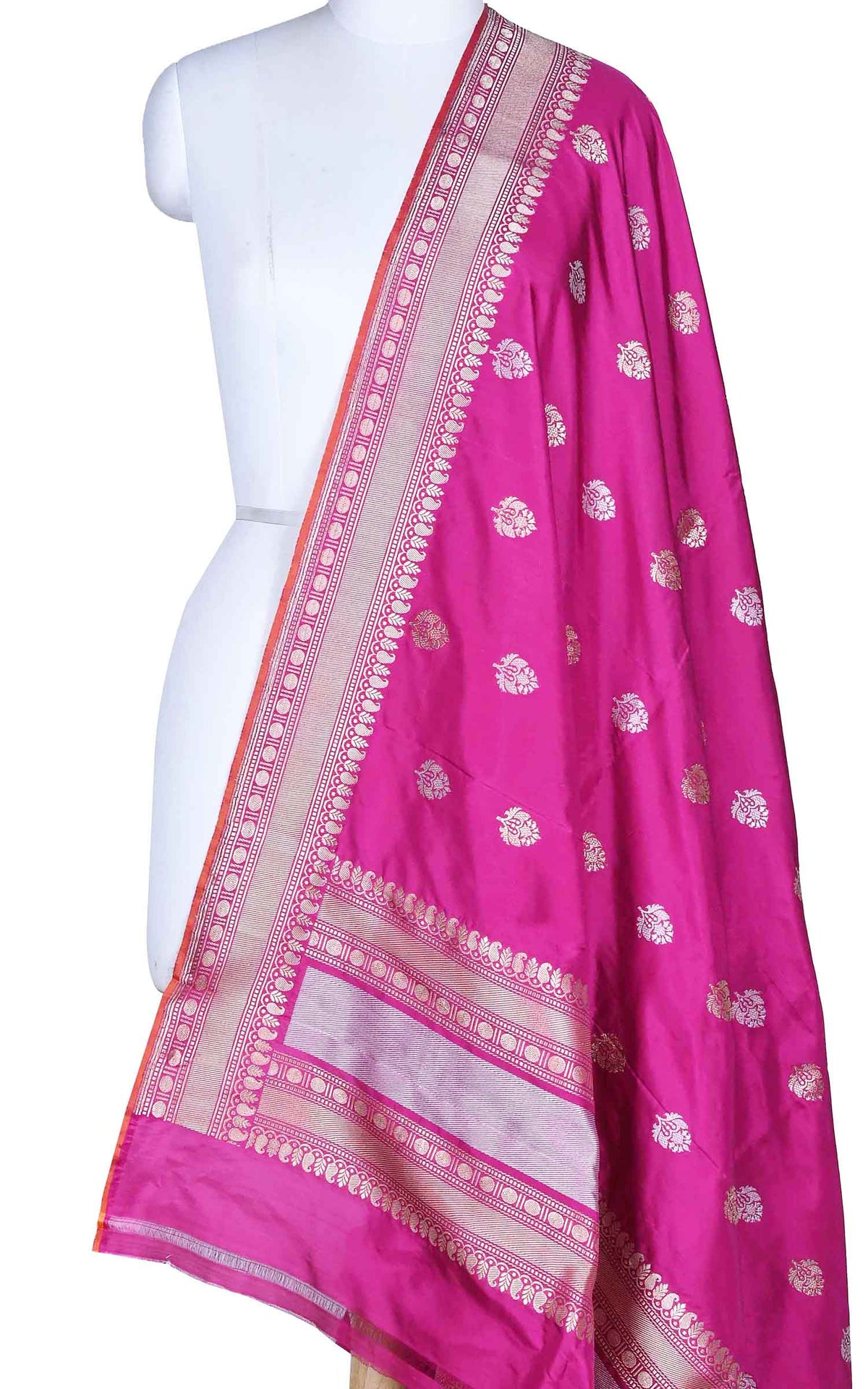 Pink katan silk Banarasi dupatta with leaf shape sona rupa boota (1) Main