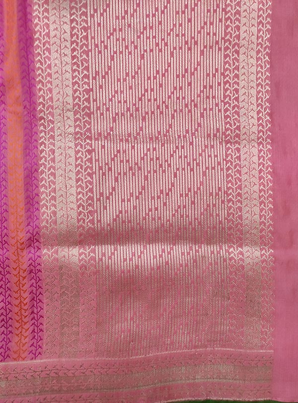 Pink katan silk Banarasi saree with stripes of artistic weave (4) anchal
