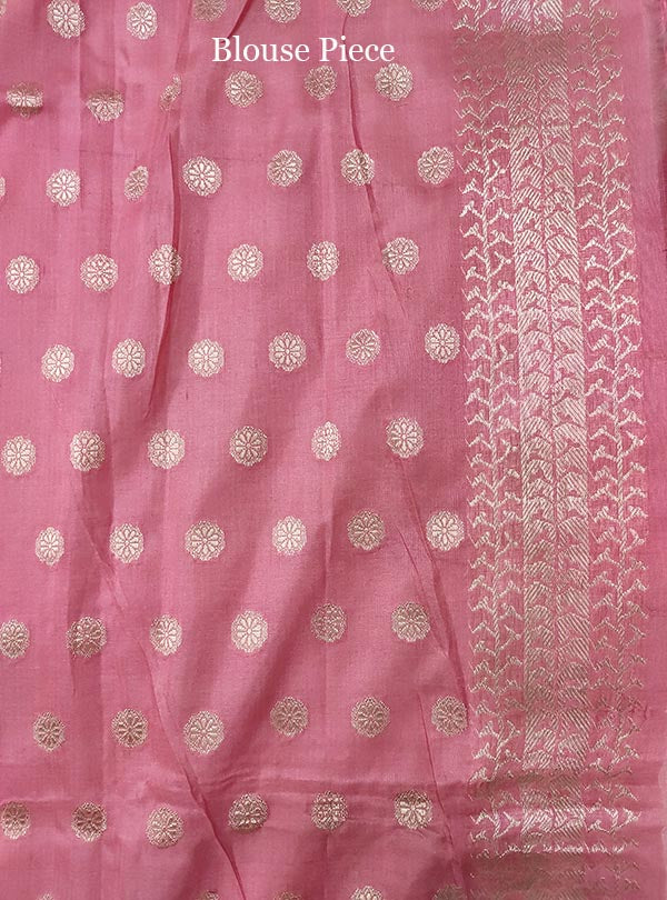 Pink katan silk Banarasi saree with stripes of artistic weave (5) blouse