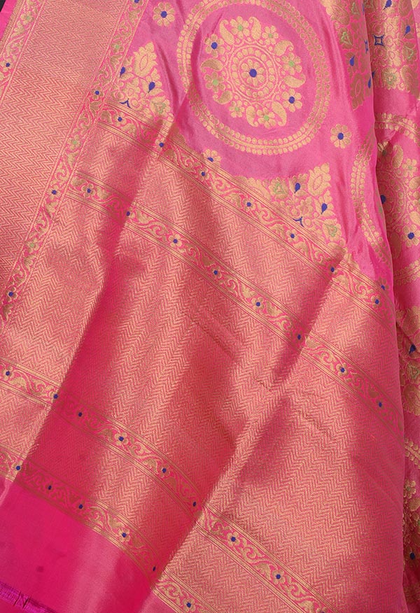 Pink katan silk handwoven Banarasi dupatta with patola jaal (2) Close up