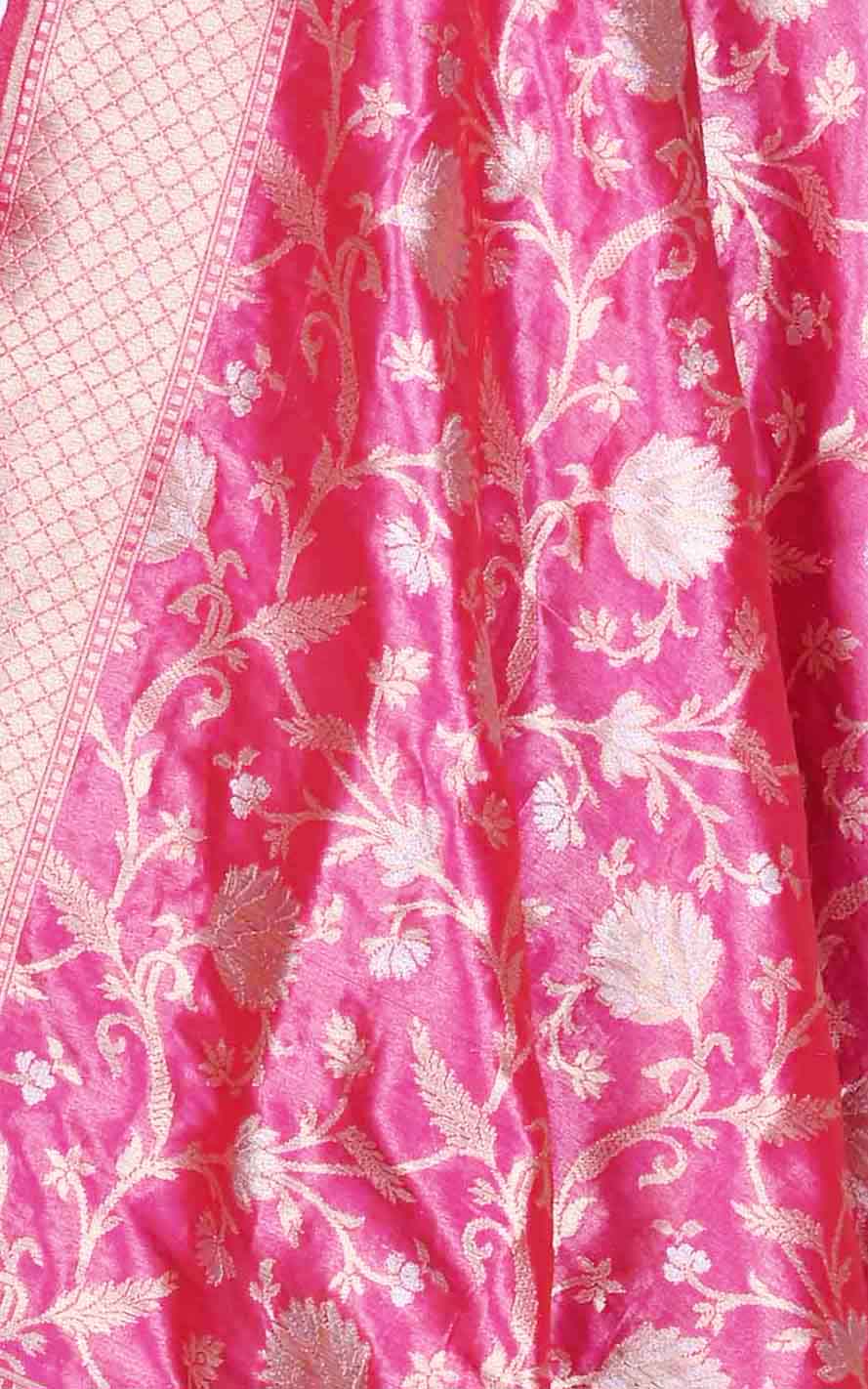 Pink katan silk tissue Banarasi dupatta with sona rupa floral jaal (2) Close up