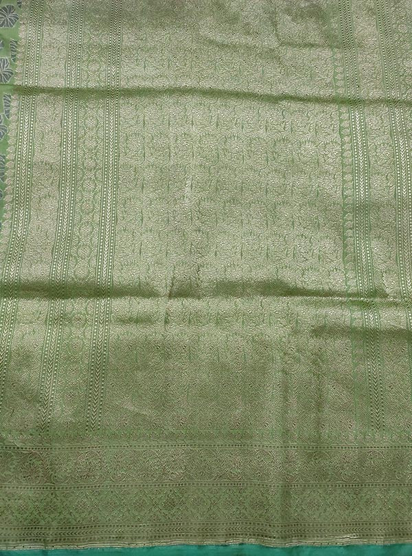 Pista green katan silk handloom Banarasi saree with money plant jaal (4) anchal