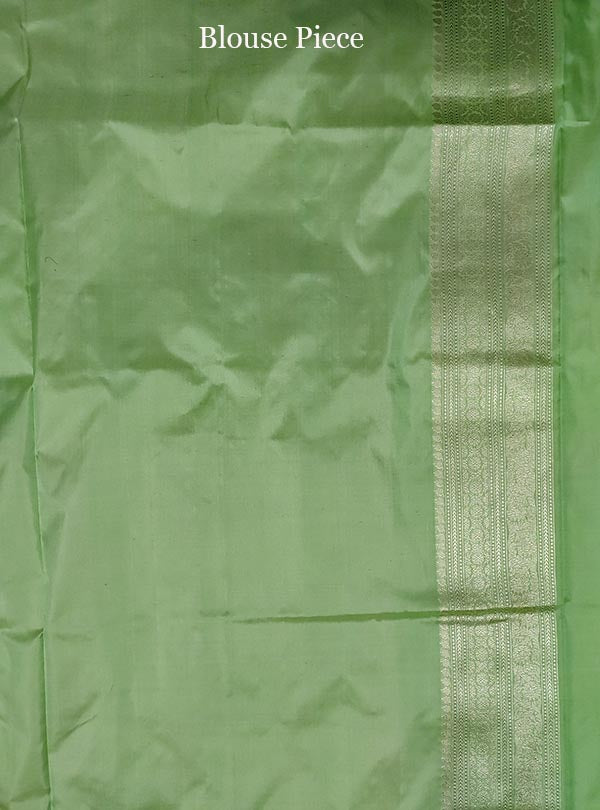 Pista green katan silk handloom Banarasi saree with money plant jaal (5) blouse