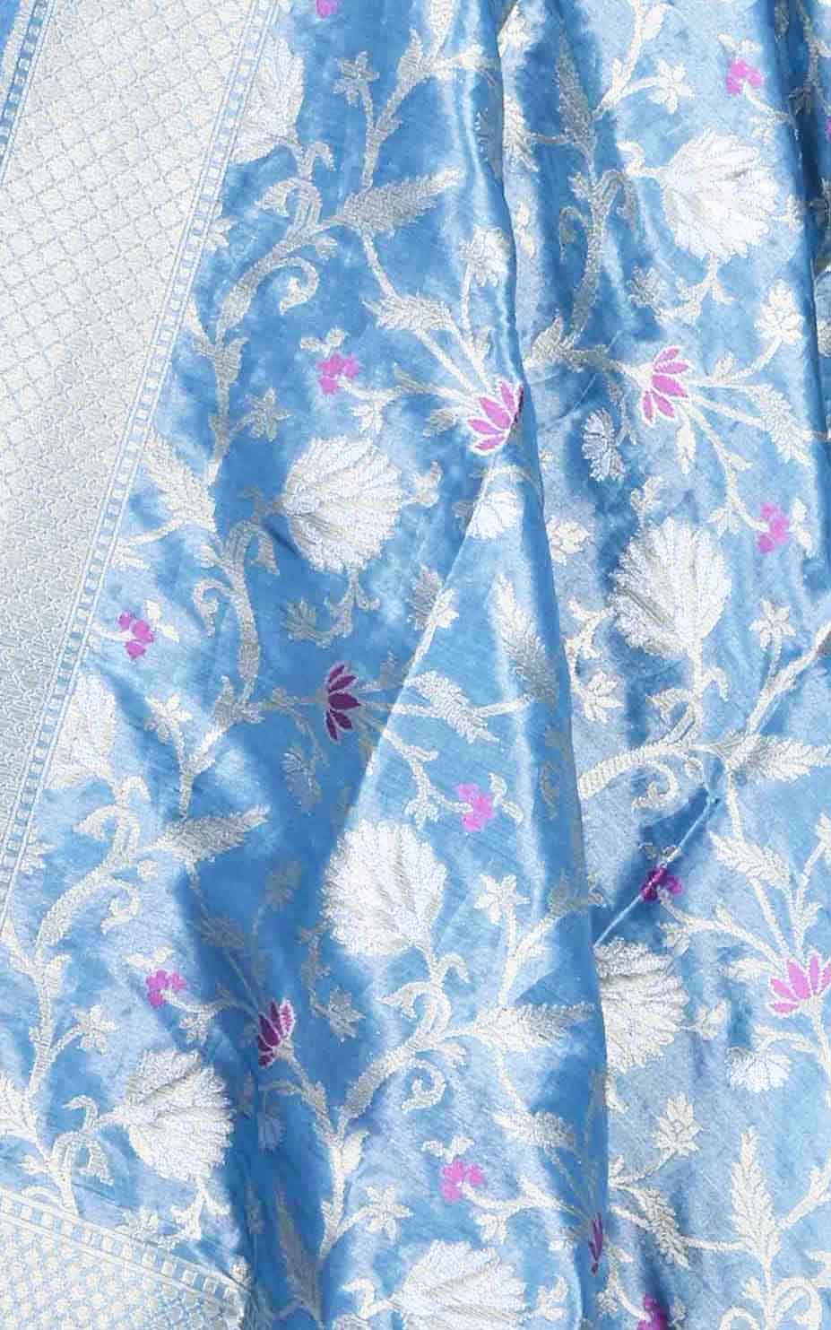 Powder blue katan silk tissue Banarasi dupatta with meenedar floral jaal (2) Close up