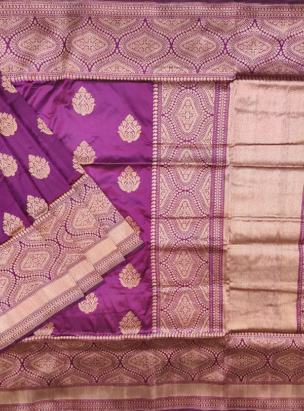 Purple Katan silk handloom Banarasi saree with stylized boota (1) main