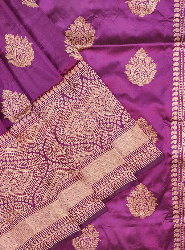 Purple Katan silk handloom Banarasi saree with stylized boota (2) close up