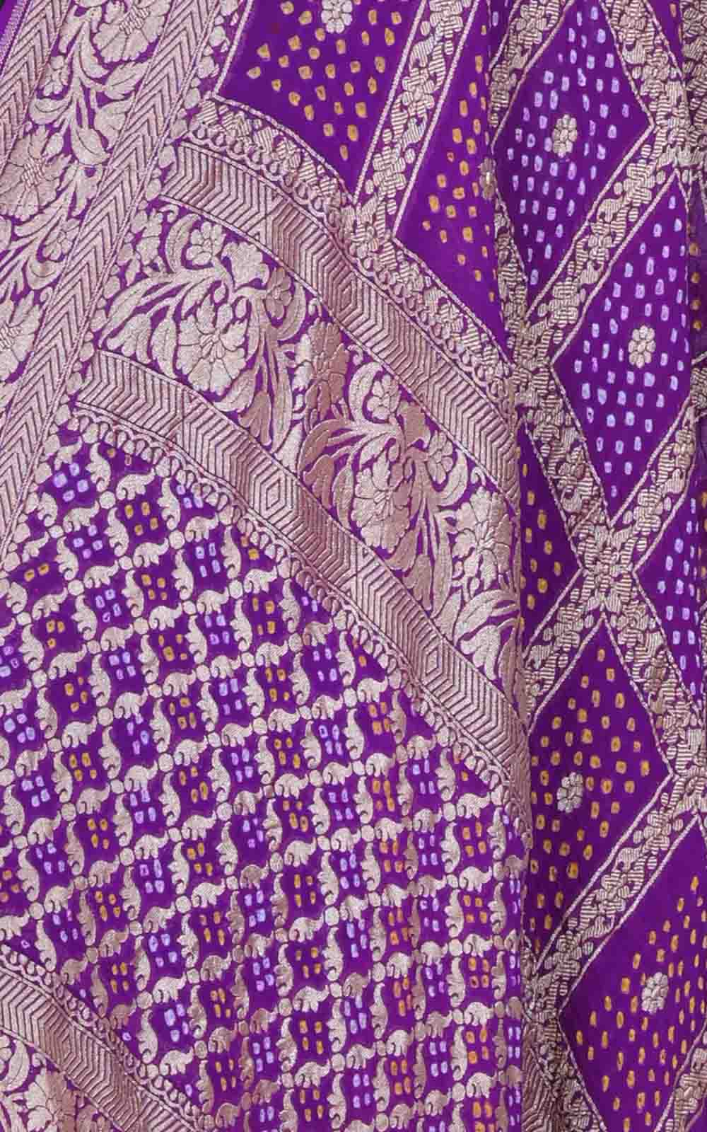 Purple Khaddi georgette Bandhani dupatta with square jaal (2) closeup