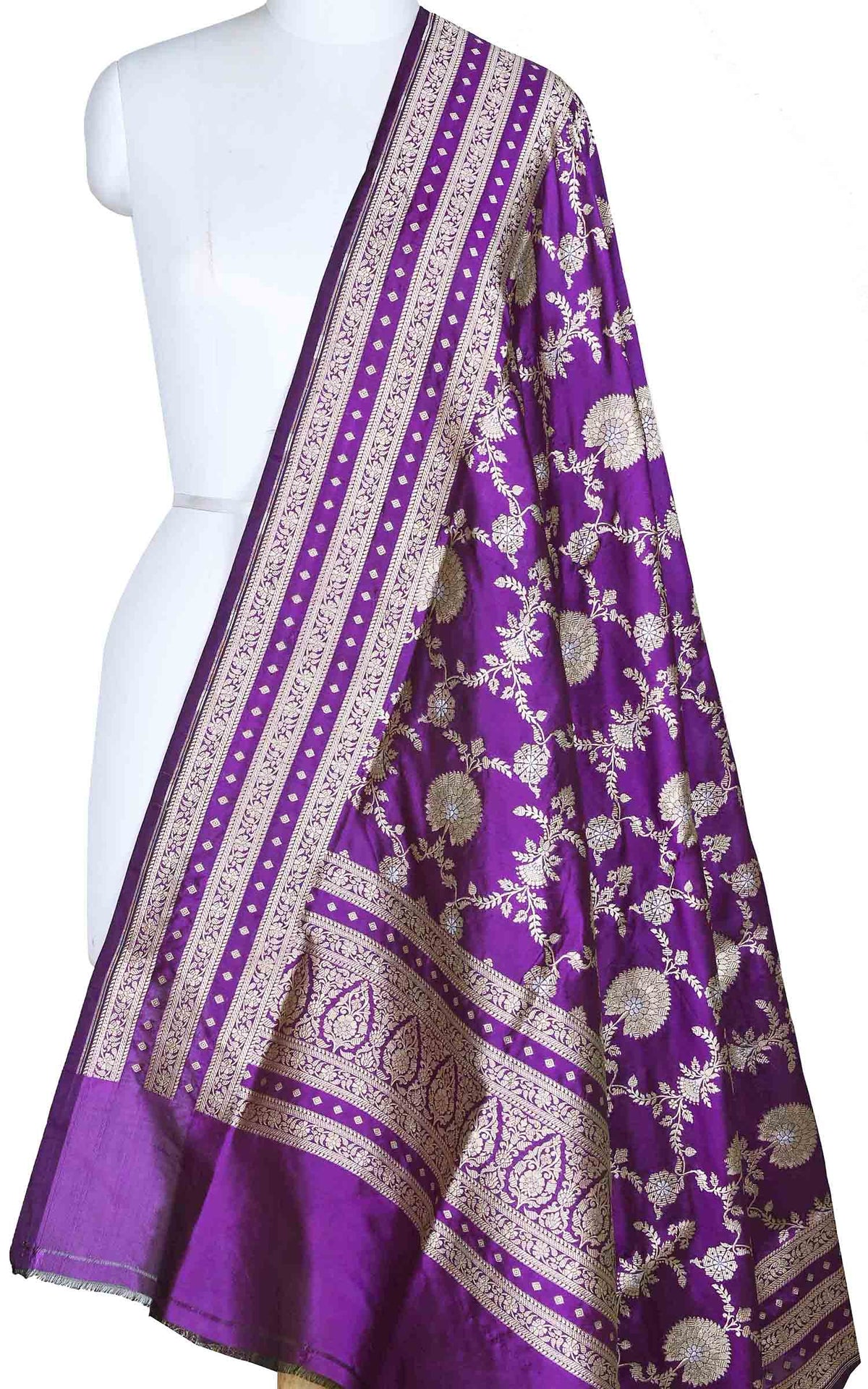Purple katan silk Banarasi dupatta with alfi jaal (1) Main