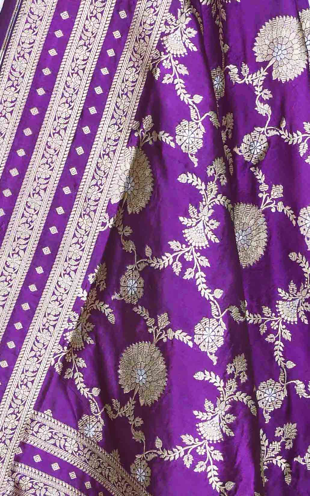 Purple katan silk Banarasi dupatta with alfi jaal (2) Close up
