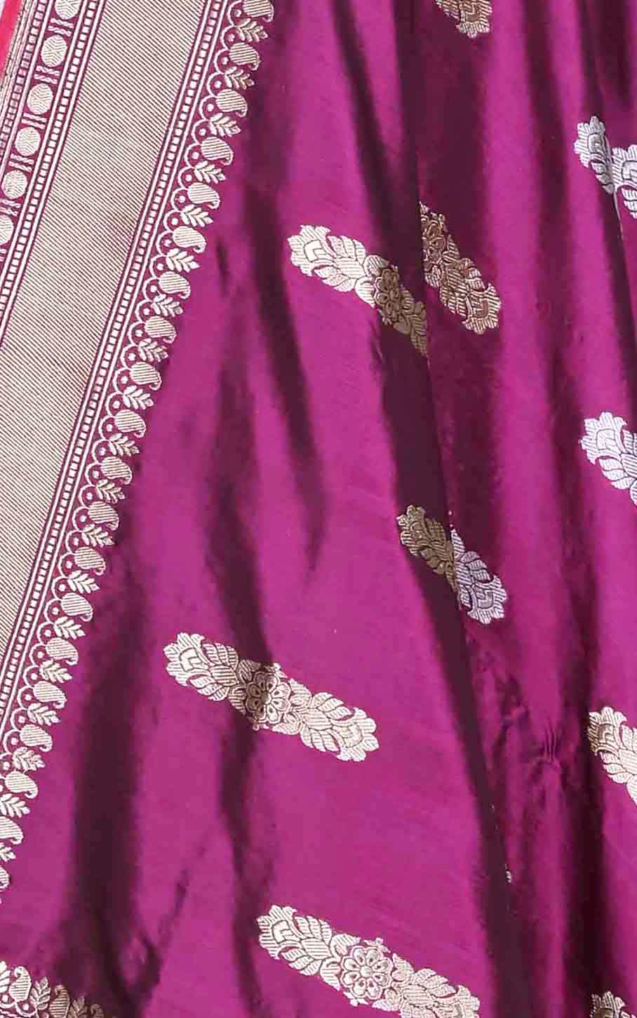 Purple katan silk Banarasi dupatta with stylized sona rupa boota (2) Close up