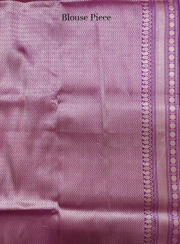 Purple katan silk Banarasi saree with tulsi plant boota in sona rupa zari