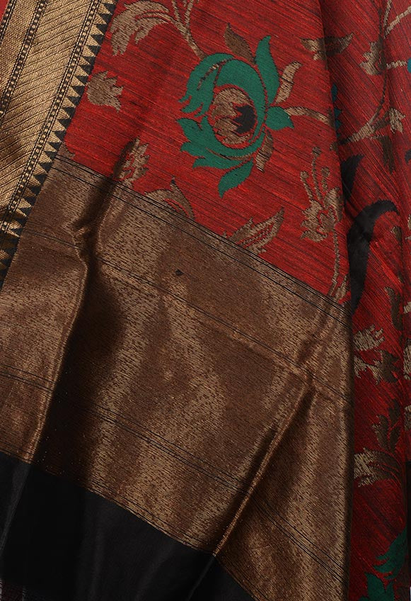 Red Dupion silk handloom Banarasi dupatta with meenedar floral jaal (2) Close up