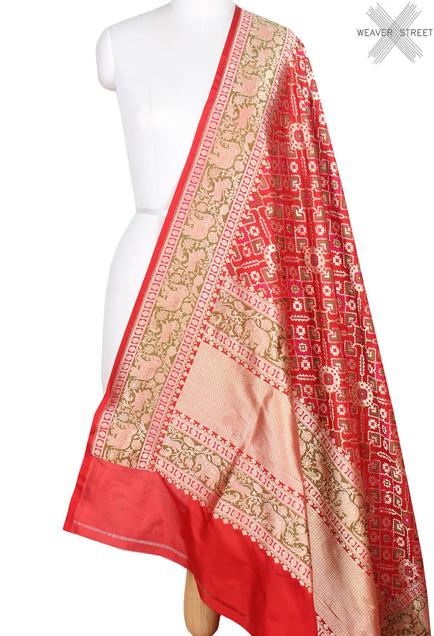 Red Katan Silk Banarasi dupatta with meenedar patola jaal (1) main