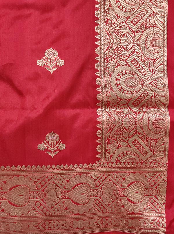 Red katan silk Banarasi saree with alfi flower boota (4) anchal