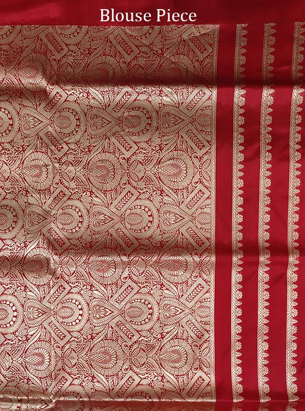 Red katan silk Banarasi saree with alfi flower boota (5) blouse