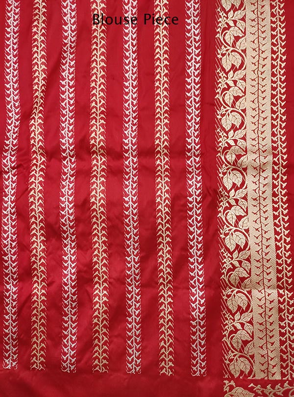 Red katan silk Banarasi saree with sona rupa artistic booti (5) blouse