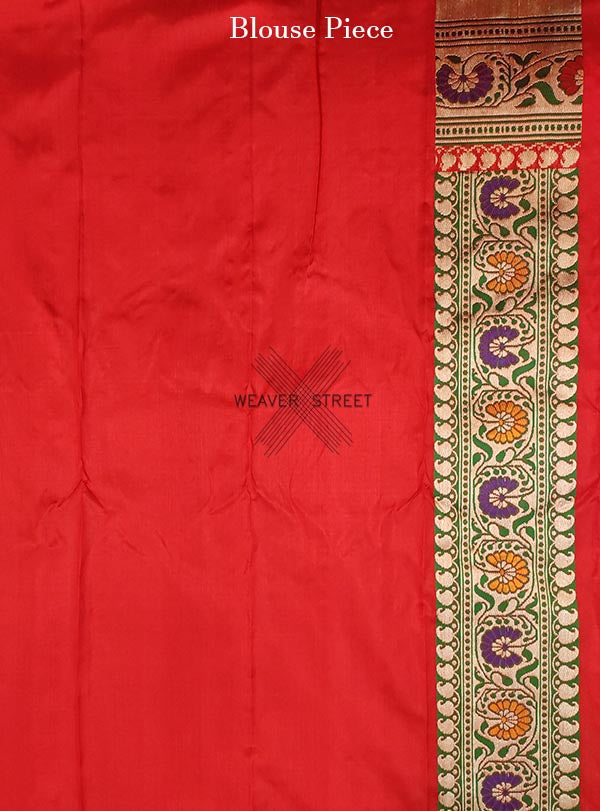 Red katan silk handwoven Banarasi saree with meenedar brocade floral jaal (6) Blouse