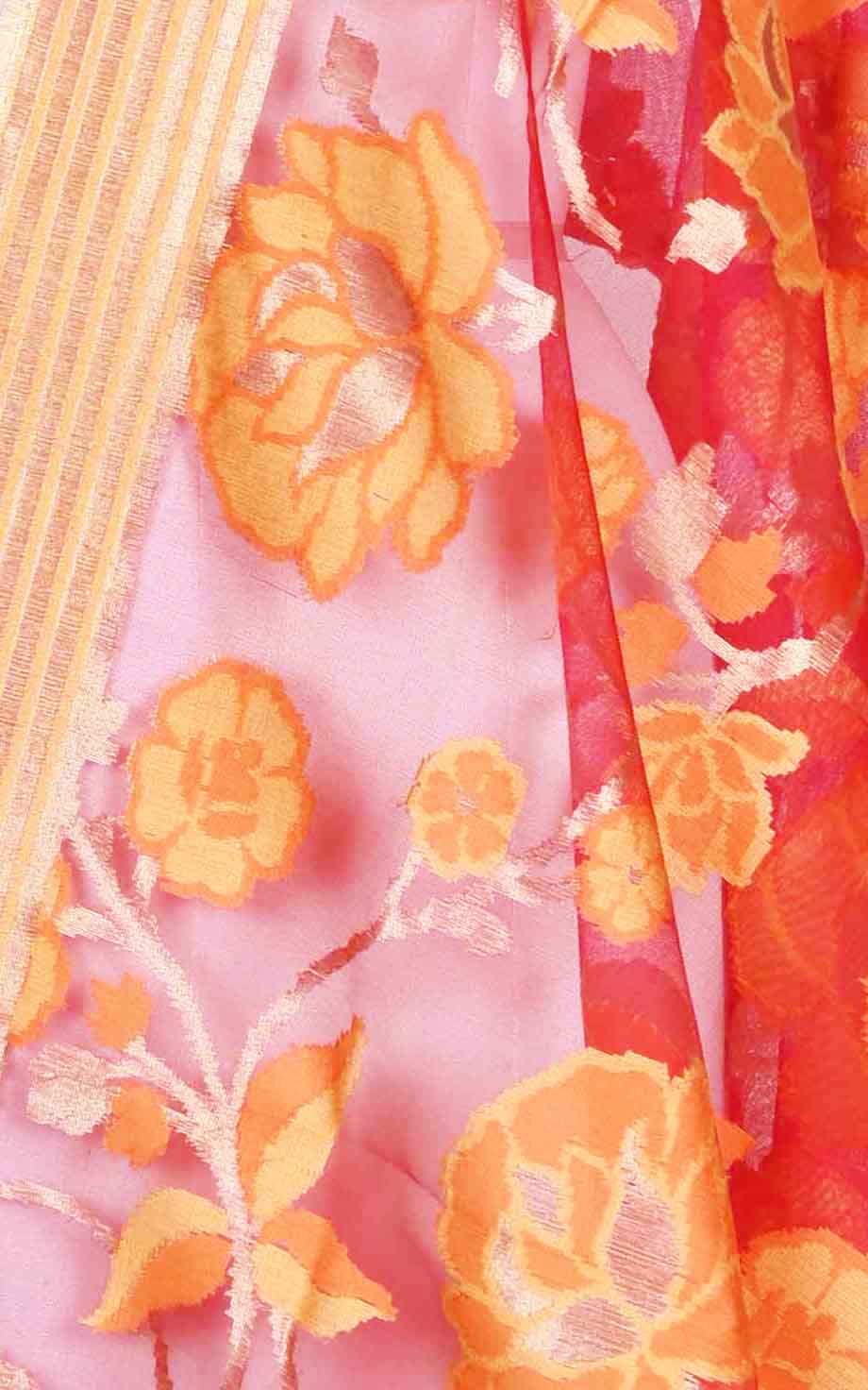 Red kora silk Banarasi dupatta with meenedar flower jaal (2) Close up