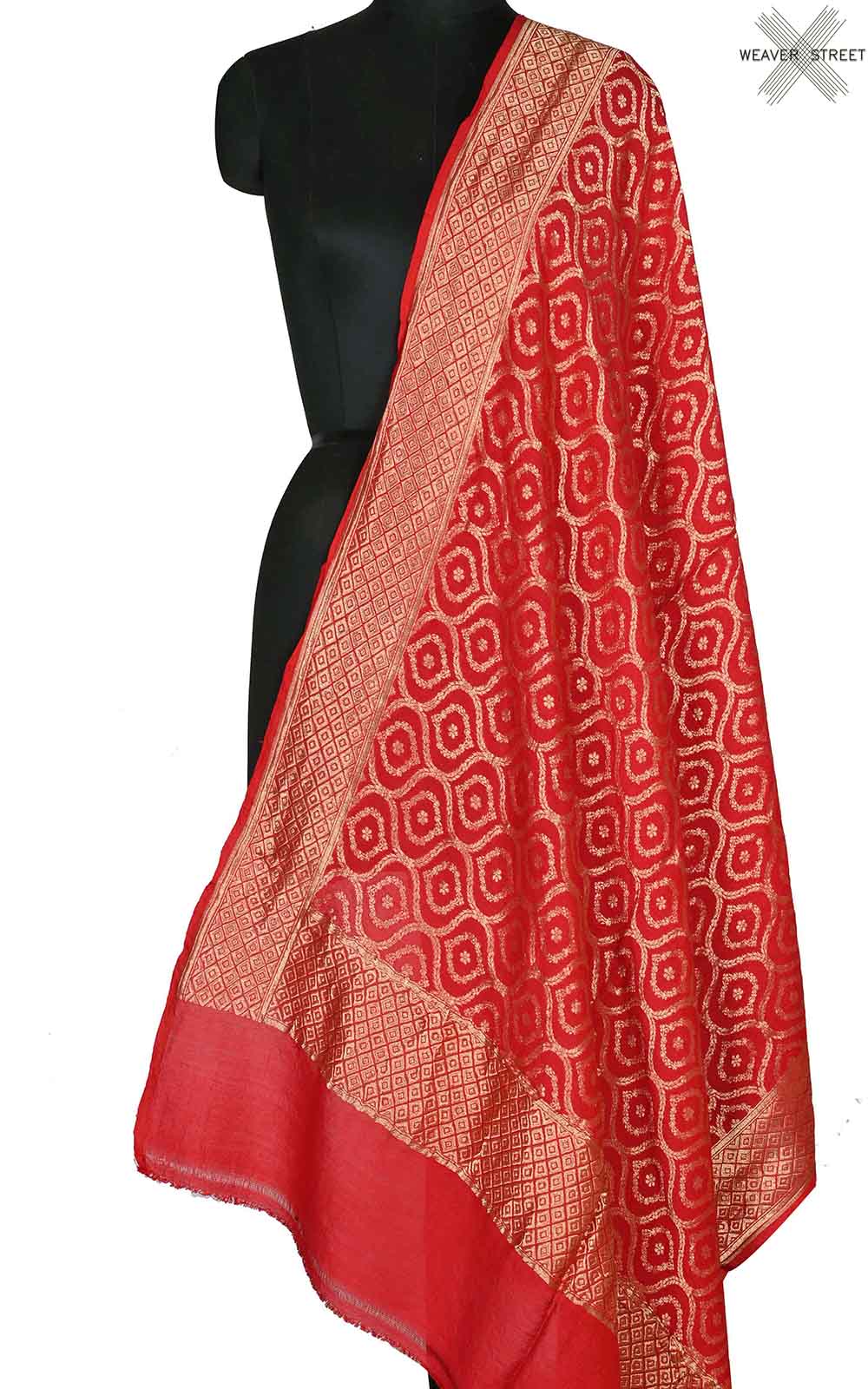 Red muga silk Banarasi dupatta with ogee jaal (1) Main