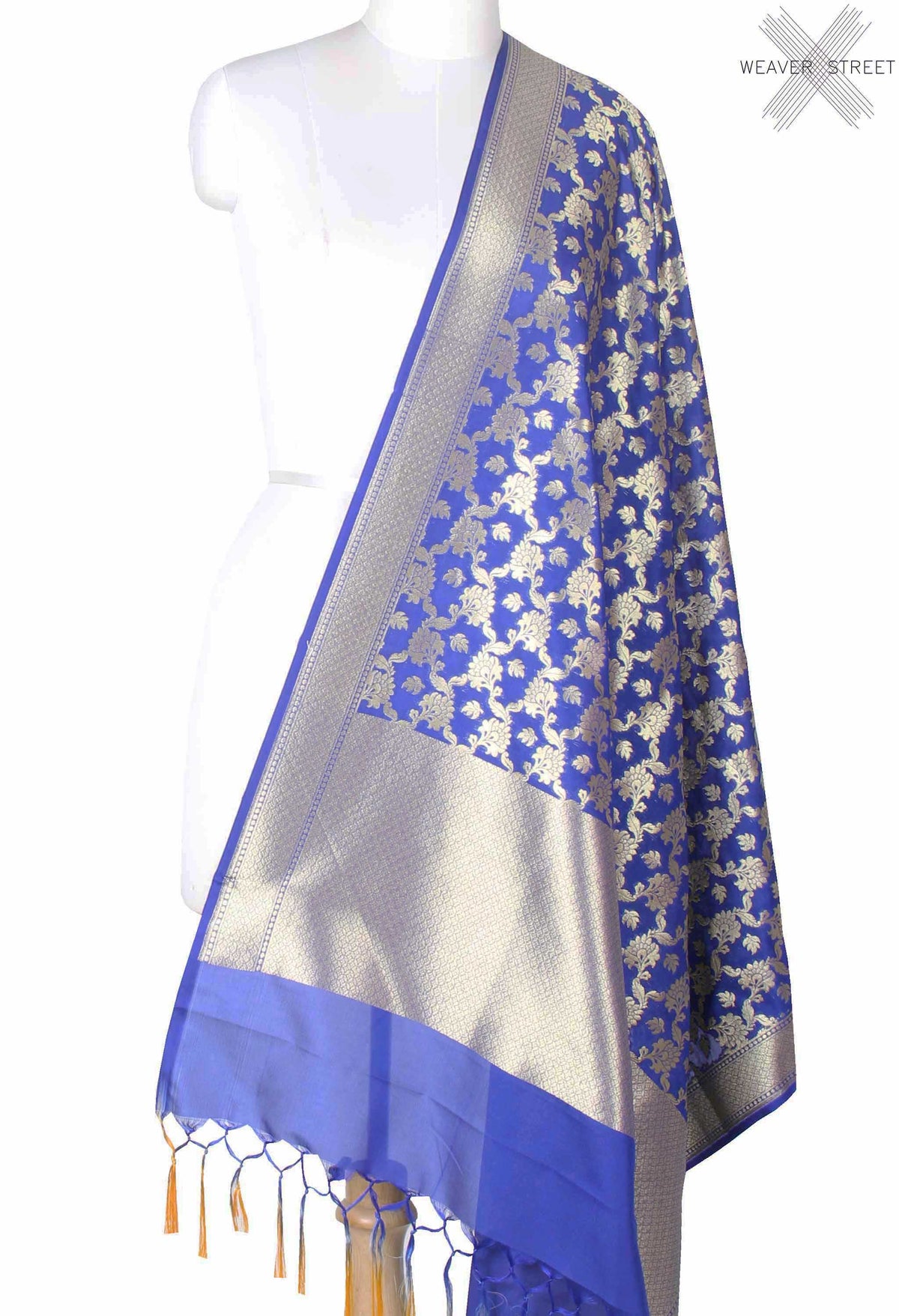 Royal Blue Banarasi dupatta with leaf motifs inside flower jaal (1) main
