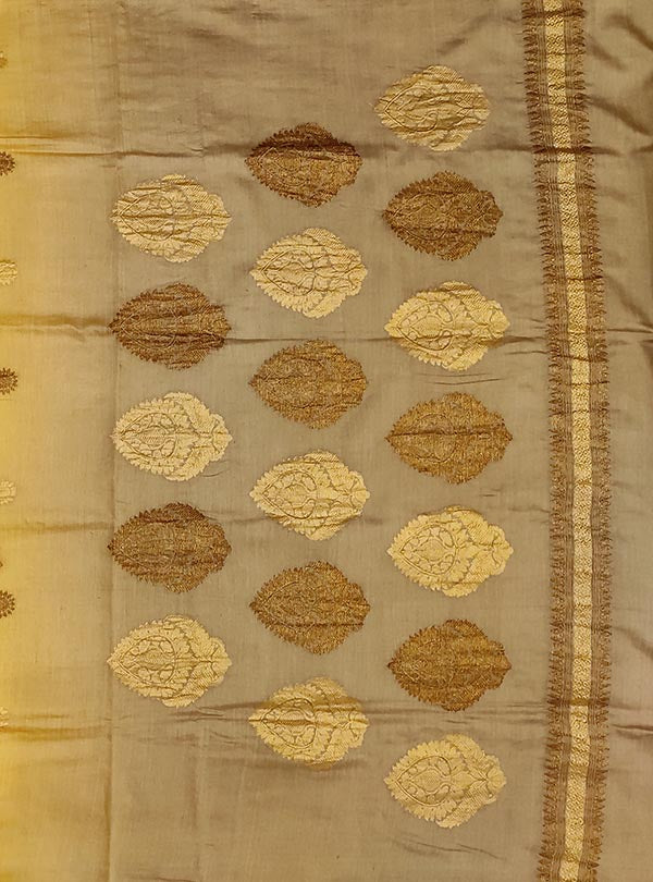 Rust Muga Silk Handwoven Banarasi saree with sun shape kadwa booti (3) anchal