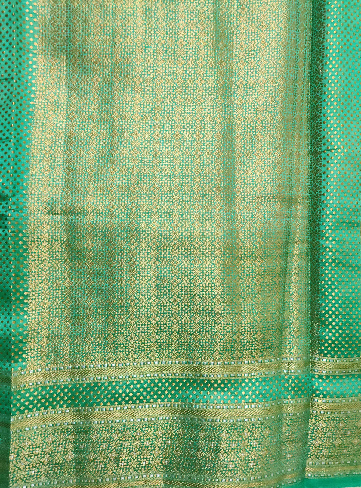 Teal Muga Chiniya silk Banarasi saree with meenedar flower jaal (4) Anchal
